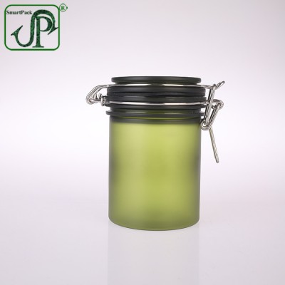 Plastic clip top jar 300ml green hair marks cosmetic jar