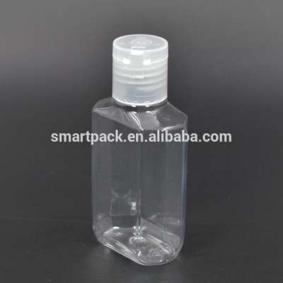 Clear PET flat 60ml instant hand sanitizer bottle squeeze bottle disc top lid or flip top cap