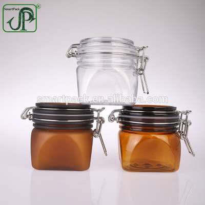 Transparent square plastic jar body scrub honey jar 250ml